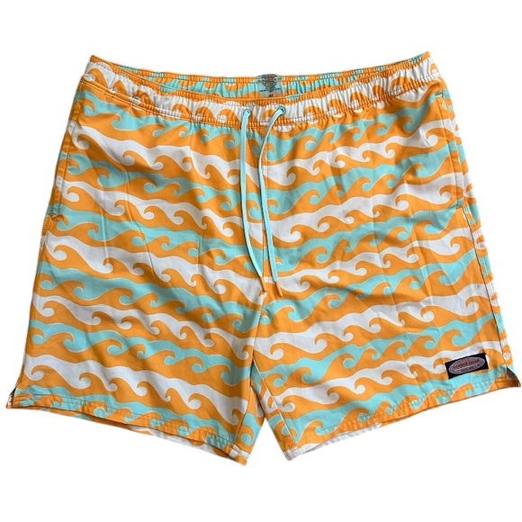 Vineyard Vines 7” Chappy Swim Trunks Orange & Blue WavesXL